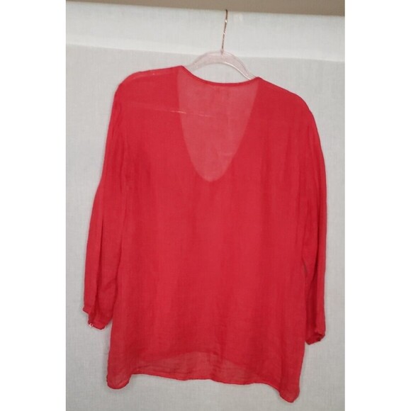 Eileen Fisher Womens Medium 100% Linen Tunic Top Scoop Neck Coral Semi Sheer - Picture 2 of 6